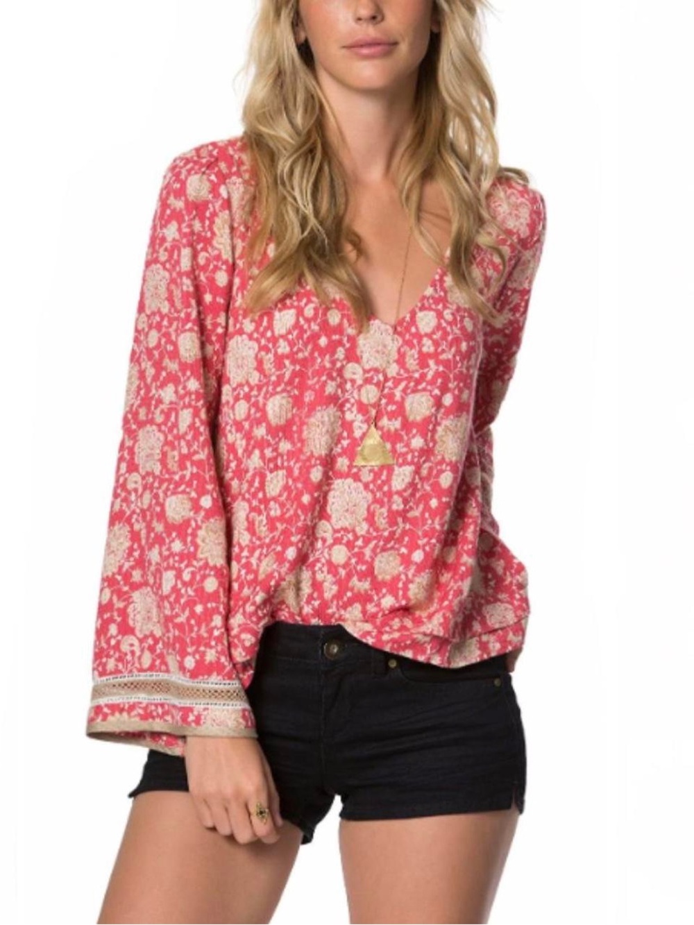 O'Neill Landon Pink & Beige Floral Patterned Bell
Sleeve Top